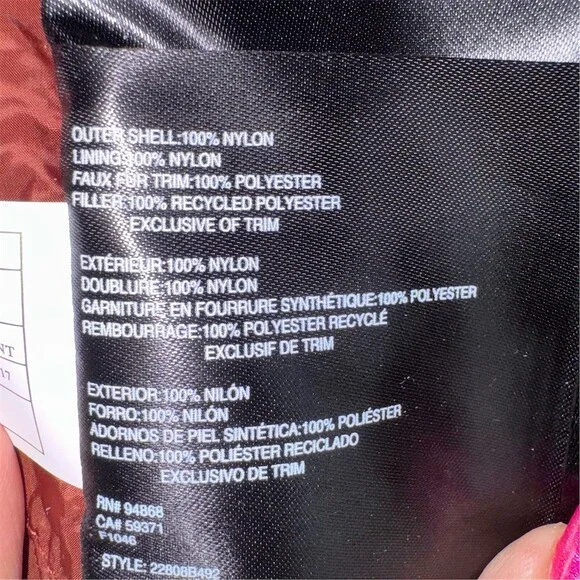 Bernardo Womens XS Rust Brown Criss Cross Hooded Puffer Jacket Fleece Lined Hood - Picture 7 of 11